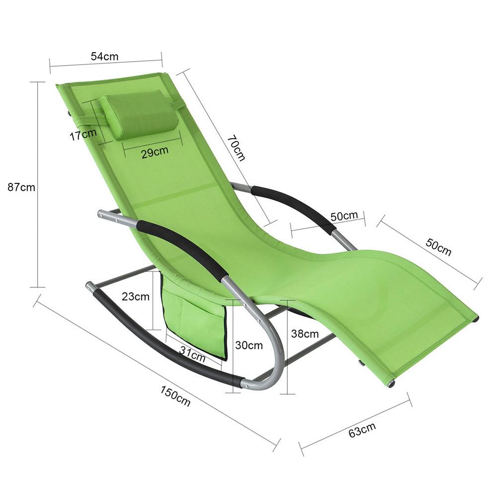 Lot de 2 Bain de Soleil Transat de Jardin avec Appui-tête et Pochette latérale et Repose-Pieds Vert L.150 x l.63 x H.87 cm SoBuy - Image 3