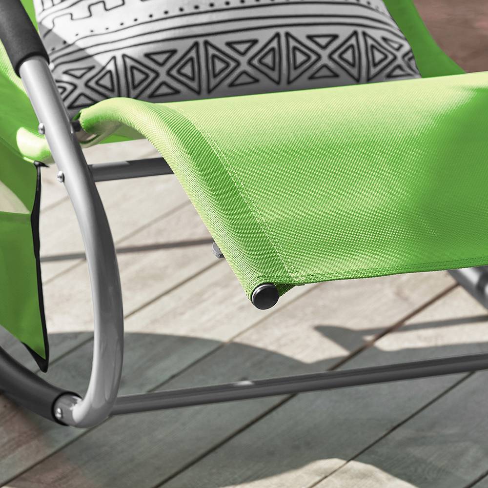 Lot de 2 Bain de Soleil Transat de Jardin avec Appui-tête et Pochette latérale et Repose-Pieds Vert L.150 x l.63 x H.87 cm SoBuy - Image 6
