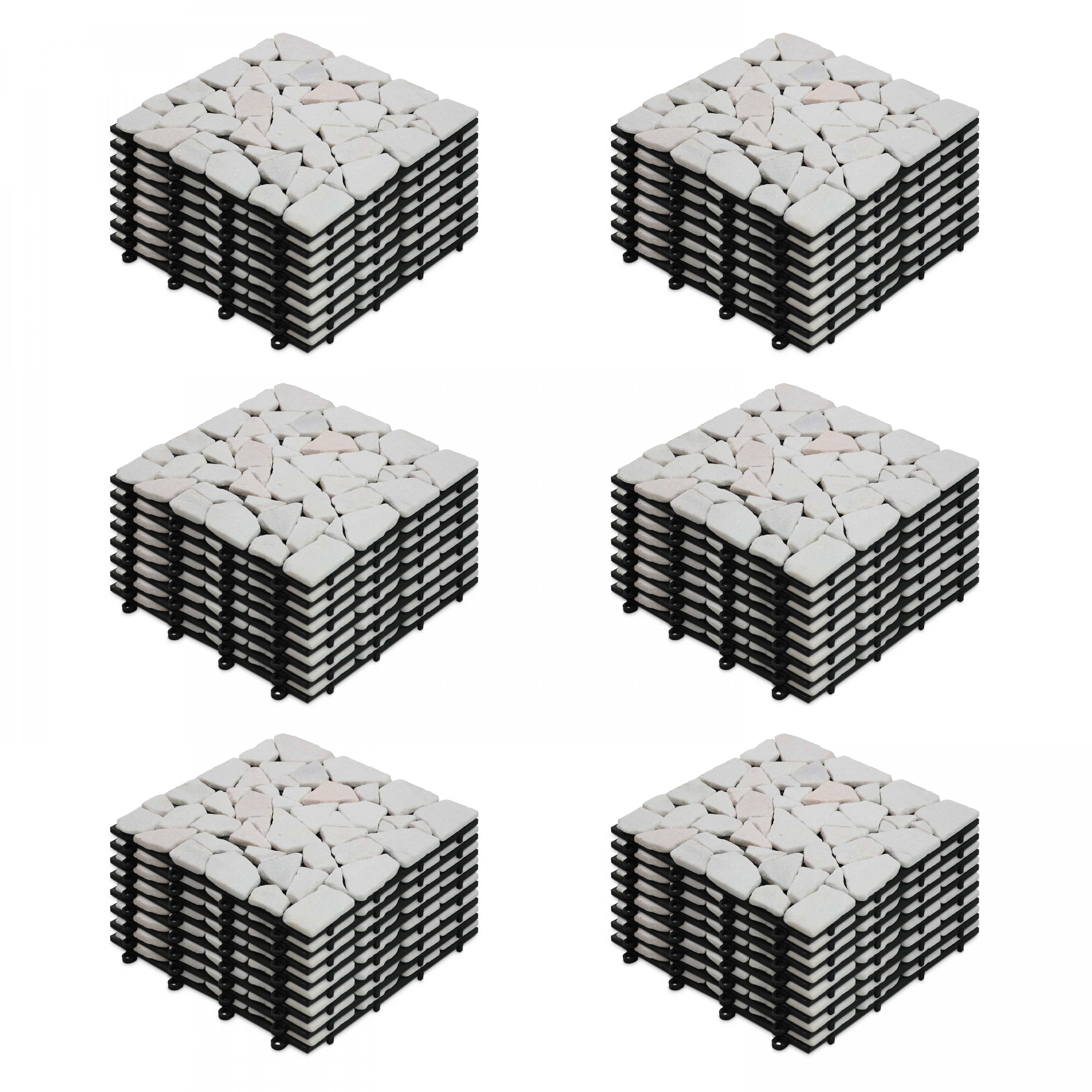 Oviala - Lot de 48 dalles clipsables en galet de marbre blanc - Oviala - Image 1