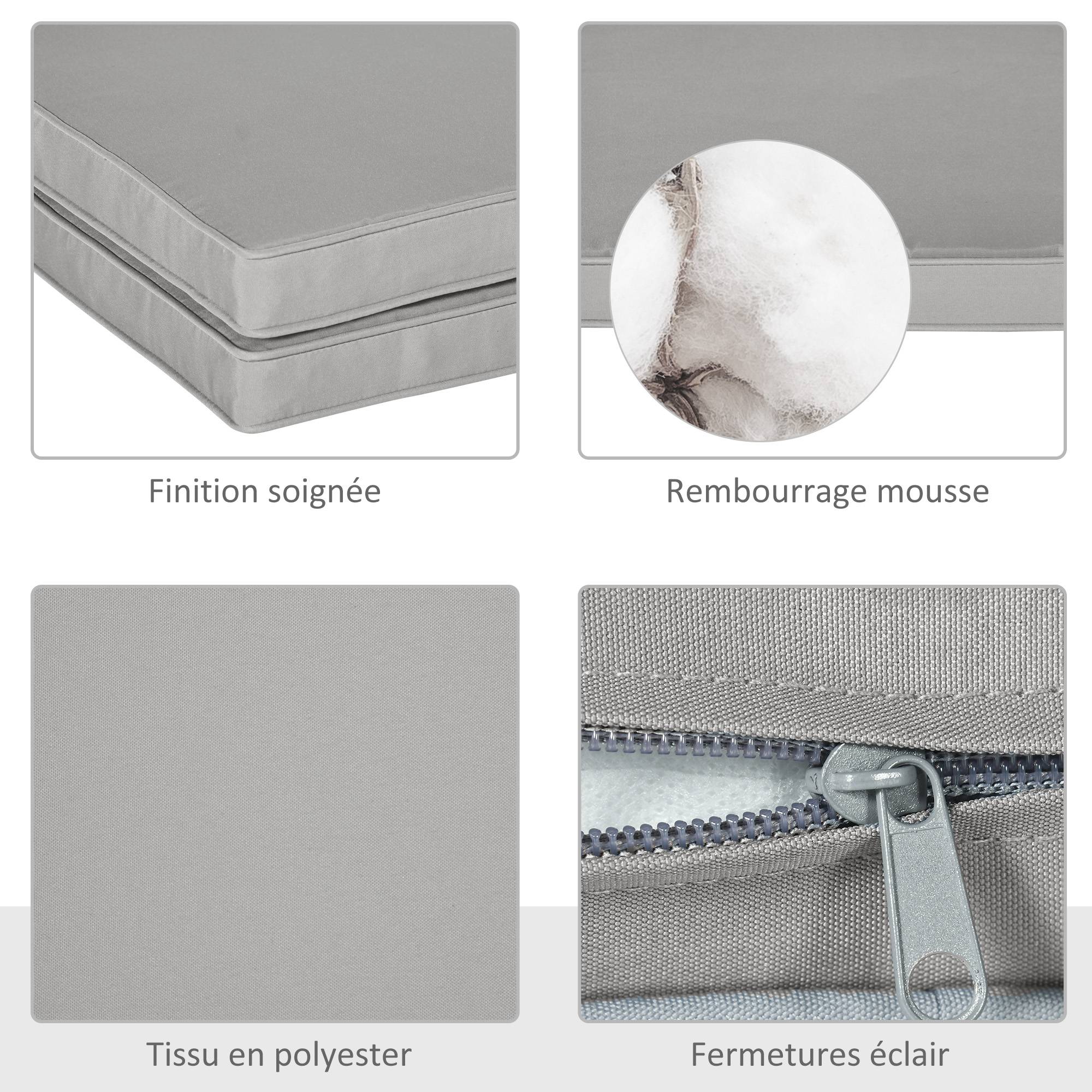 Lot de 2 Coussins de Chaise Fauteuil de Jardin Coussins d'assise déhoussables Rembourrage 5 cm Polyester Gris clair - Image 6
