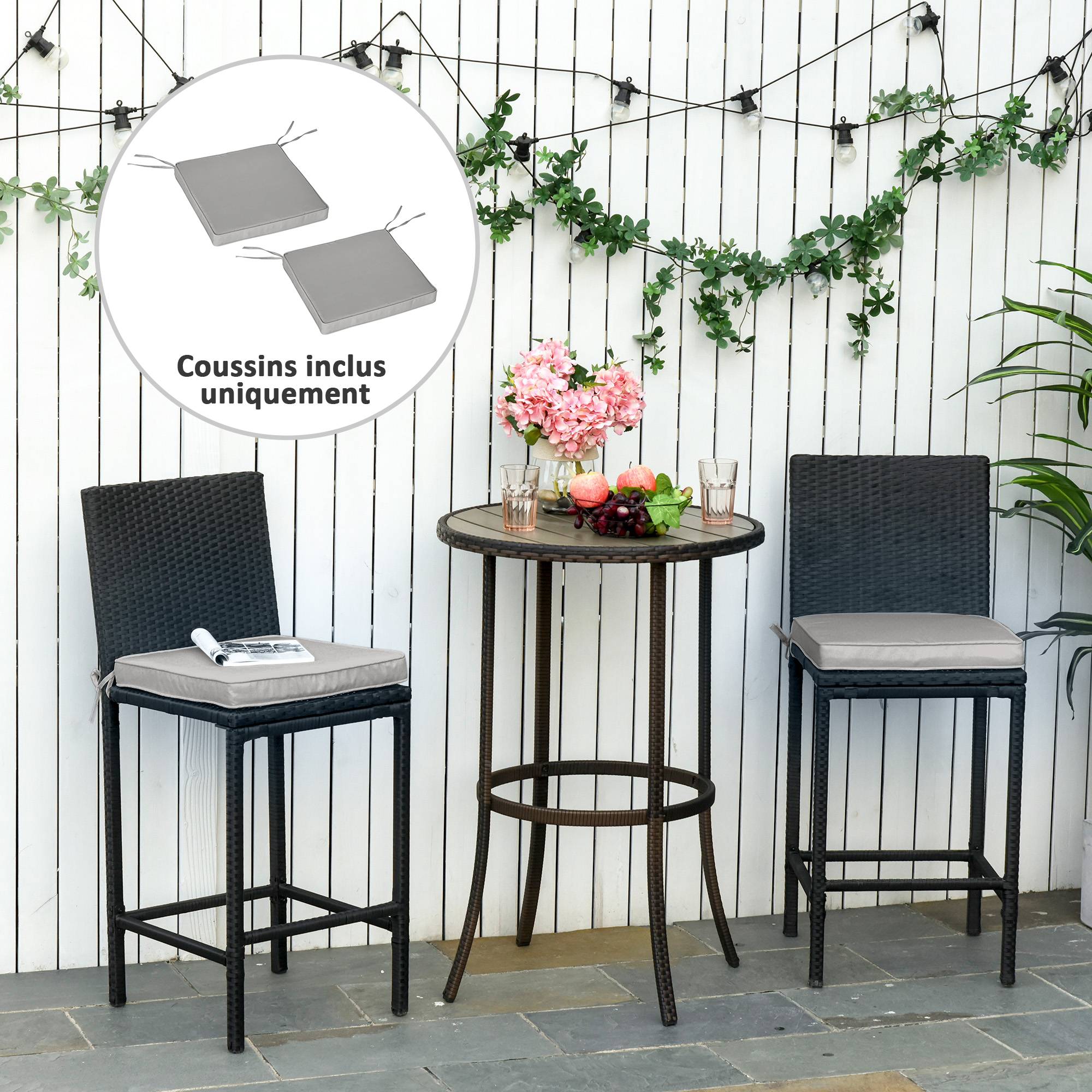 Lot de 2 Coussins de Chaise Fauteuil de Jardin Coussins d'assise déhoussables Rembourrage 5 cm Polyester Gris clair - Image 3