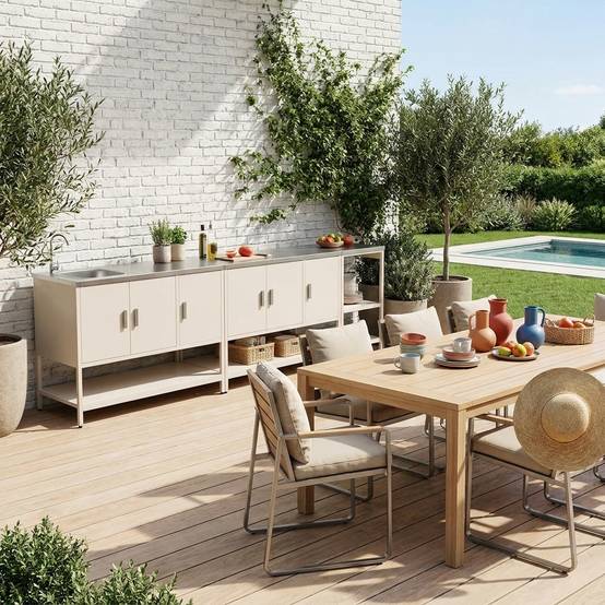 sweeek - Cuisine extérieure 3 modules acier inoxydable beige | sweeek - Image 1