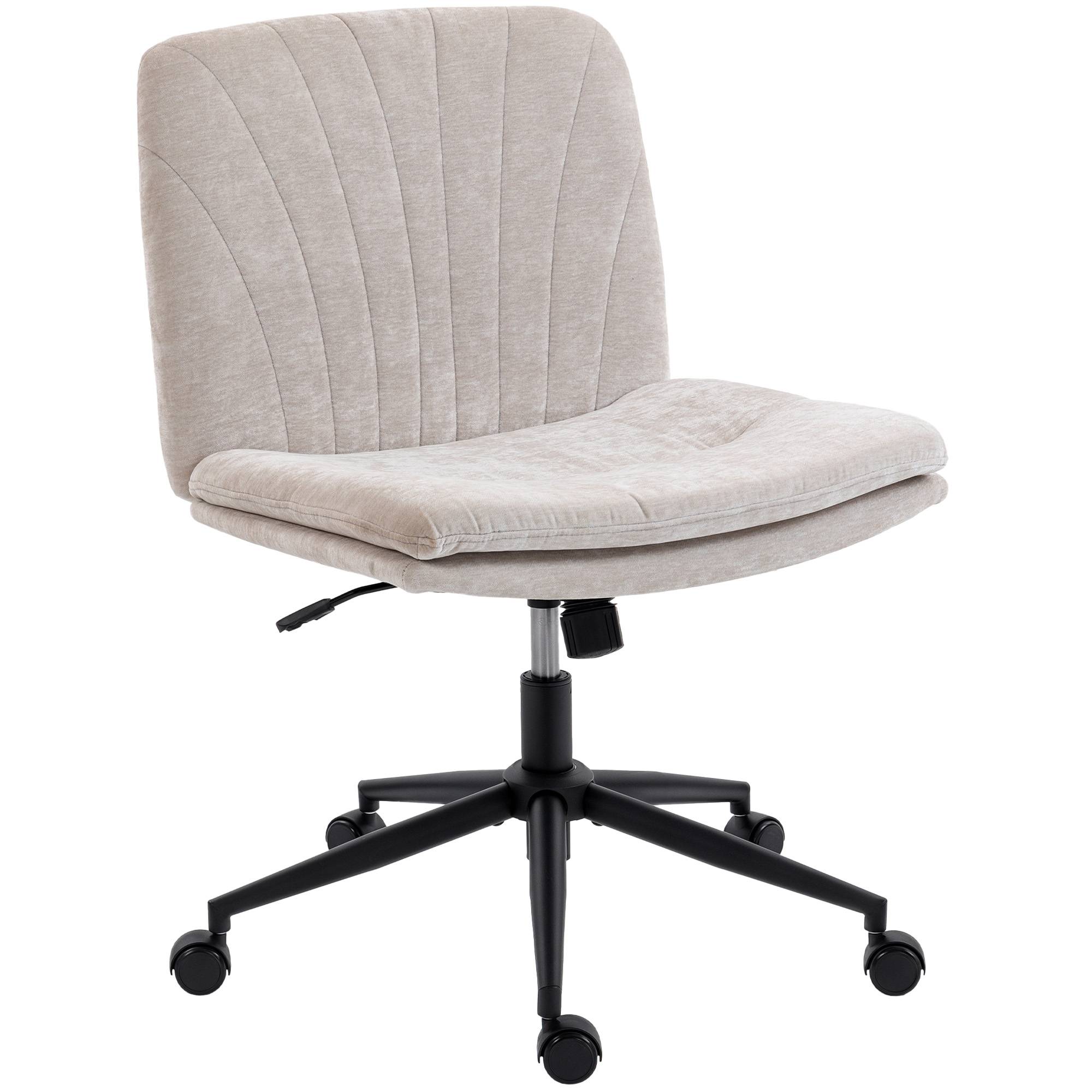 Sans Marque - Chaise de bureau sans accoudoirs, fauteuil de bureau en chenille, hauteur réglable, 62 x 67 x 83-93 cm, beige - Image 2