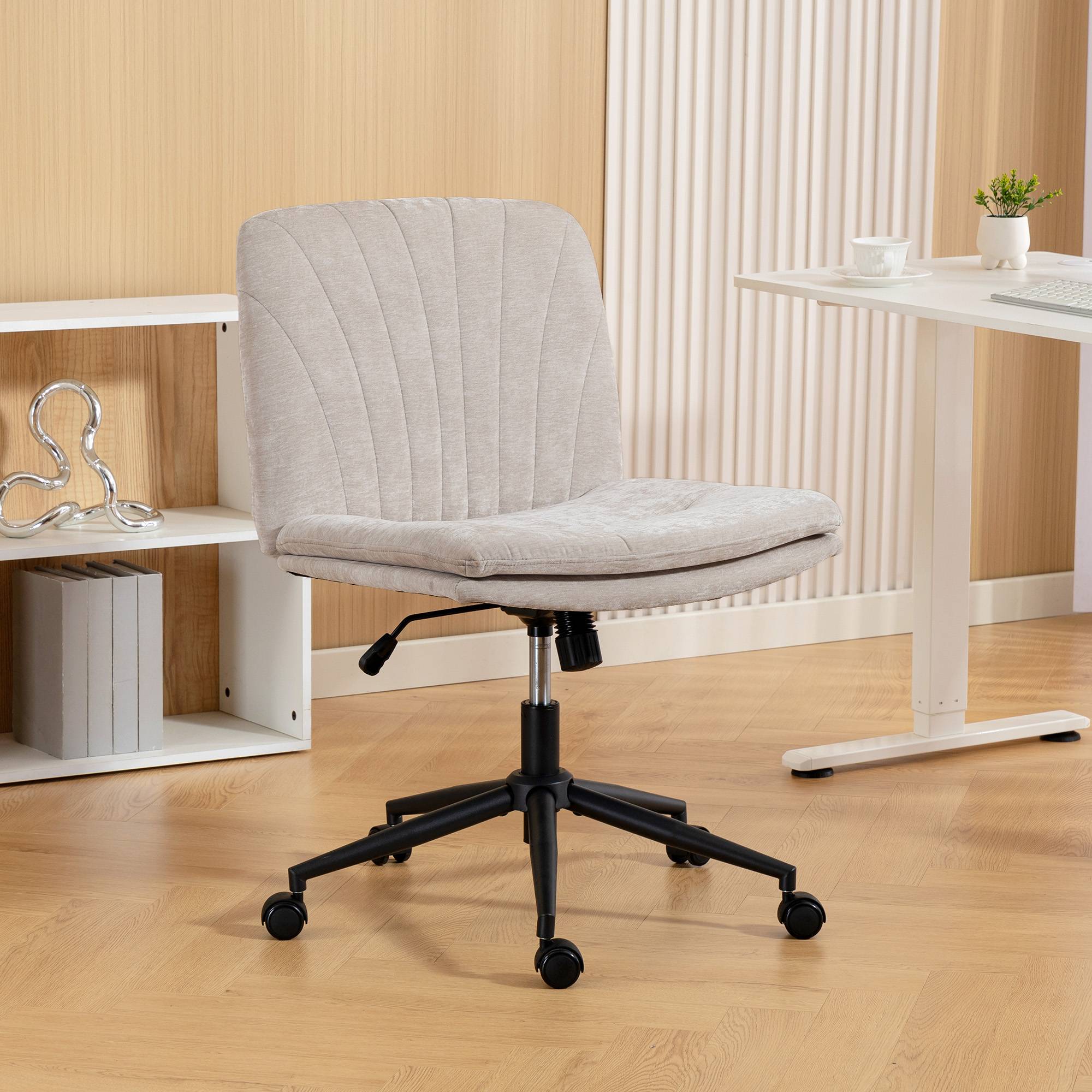 Sans Marque - Chaise de bureau sans accoudoirs, fauteuil de bureau en chenille, hauteur réglable, 62 x 67 x 83-93 cm, beige - Image 4