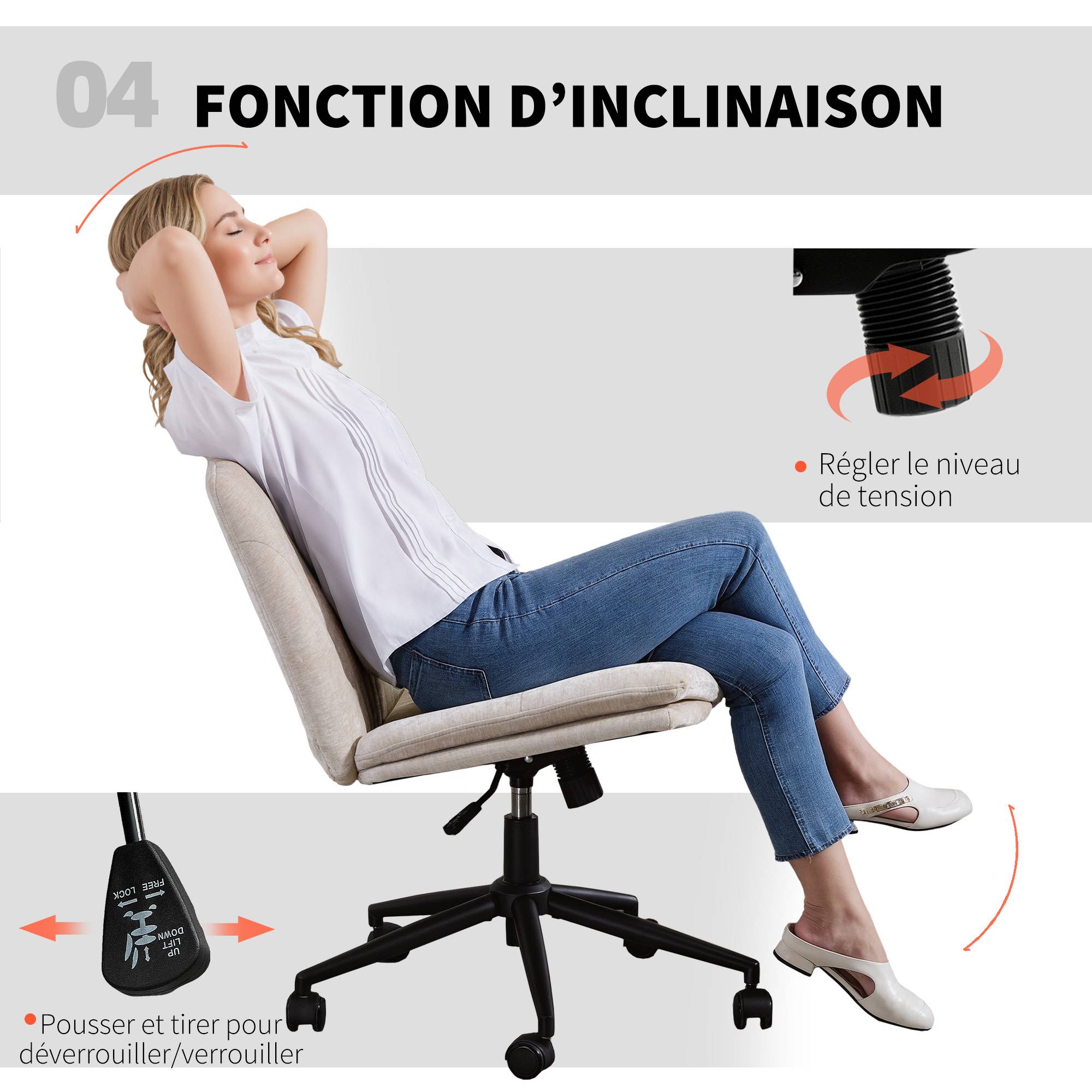 Sans Marque - Chaise de bureau sans accoudoirs, fauteuil de bureau en chenille, hauteur réglable, 62 x 67 x 83-93 cm, beige - Image 9