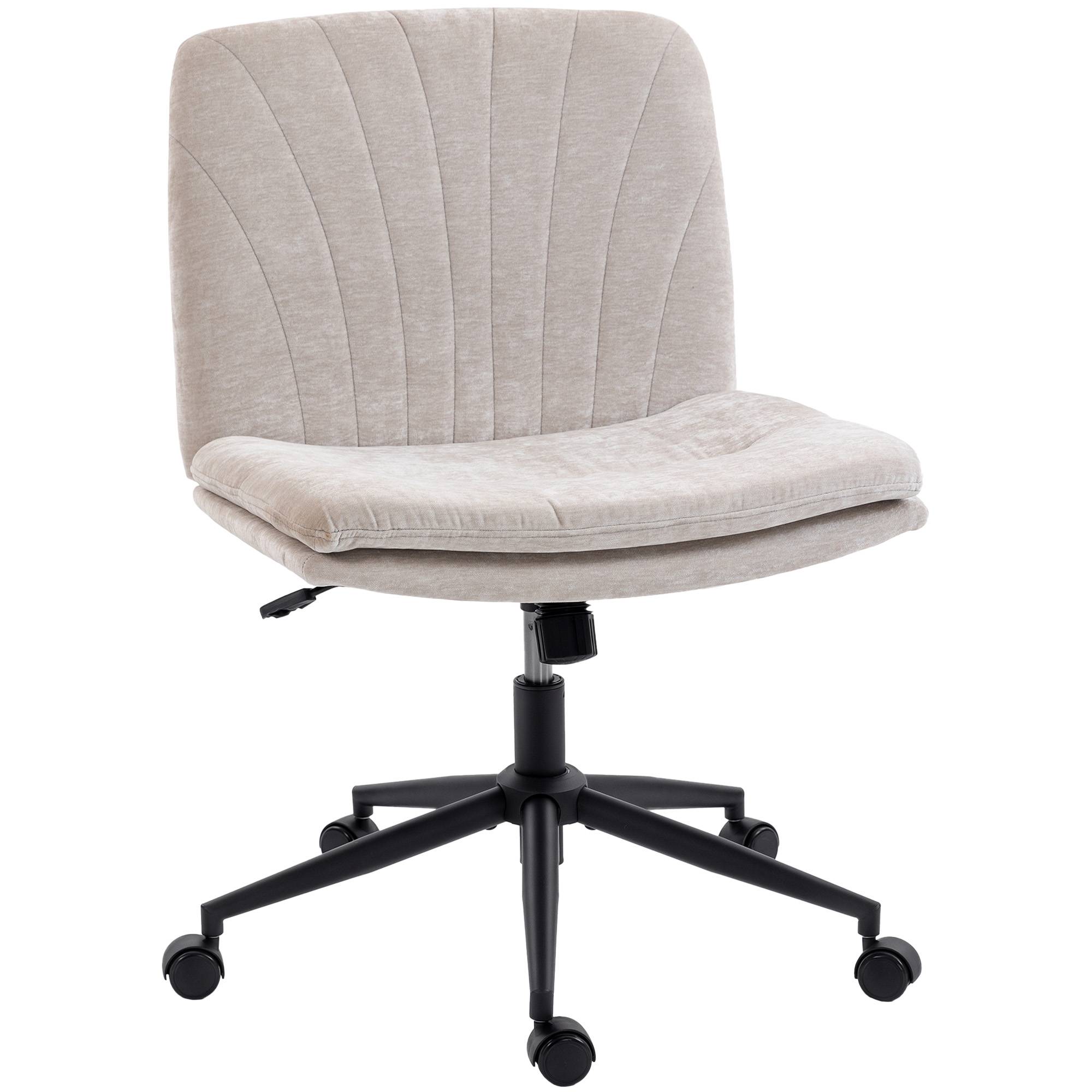 Sans Marque - Chaise de bureau sans accoudoirs, fauteuil de bureau en chenille, hauteur réglable, 62 x 67 x 83-93 cm, beige - Image 1
