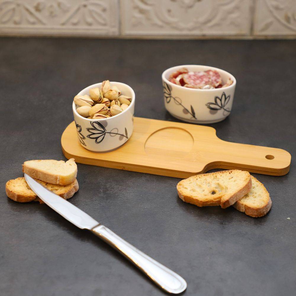 ~ Set apéritif tapas 2 verrines en bambou et céramique blanc et marron 26 x 9.5 cm Chemin de campagne - Image 4