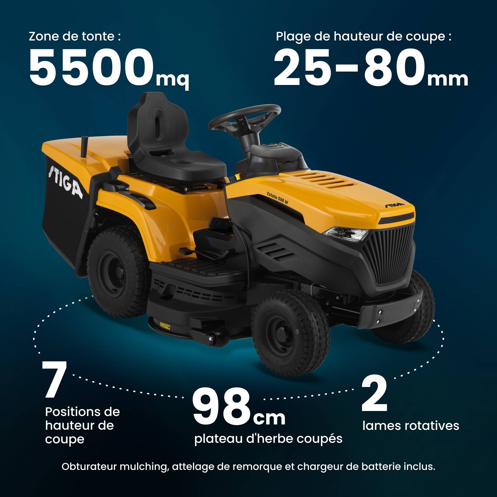 Stiga - Tracteur Estate 598 Twin, moteur 586cc, plateau 98cm, collecteur 240L - STIGA - Image 7