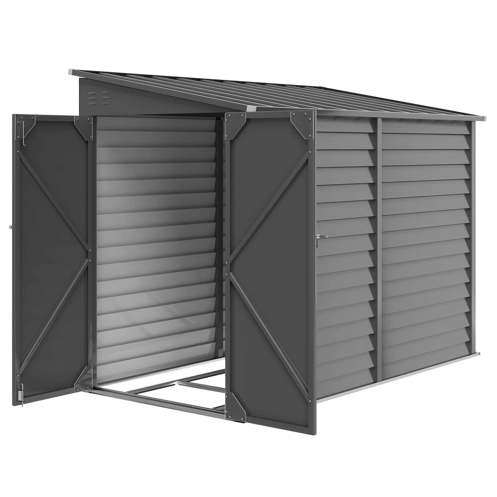 Abri métal 3,5m² 143x270x202cm outillage toit appentis double porte verrouillable fondation aérations - Image 2