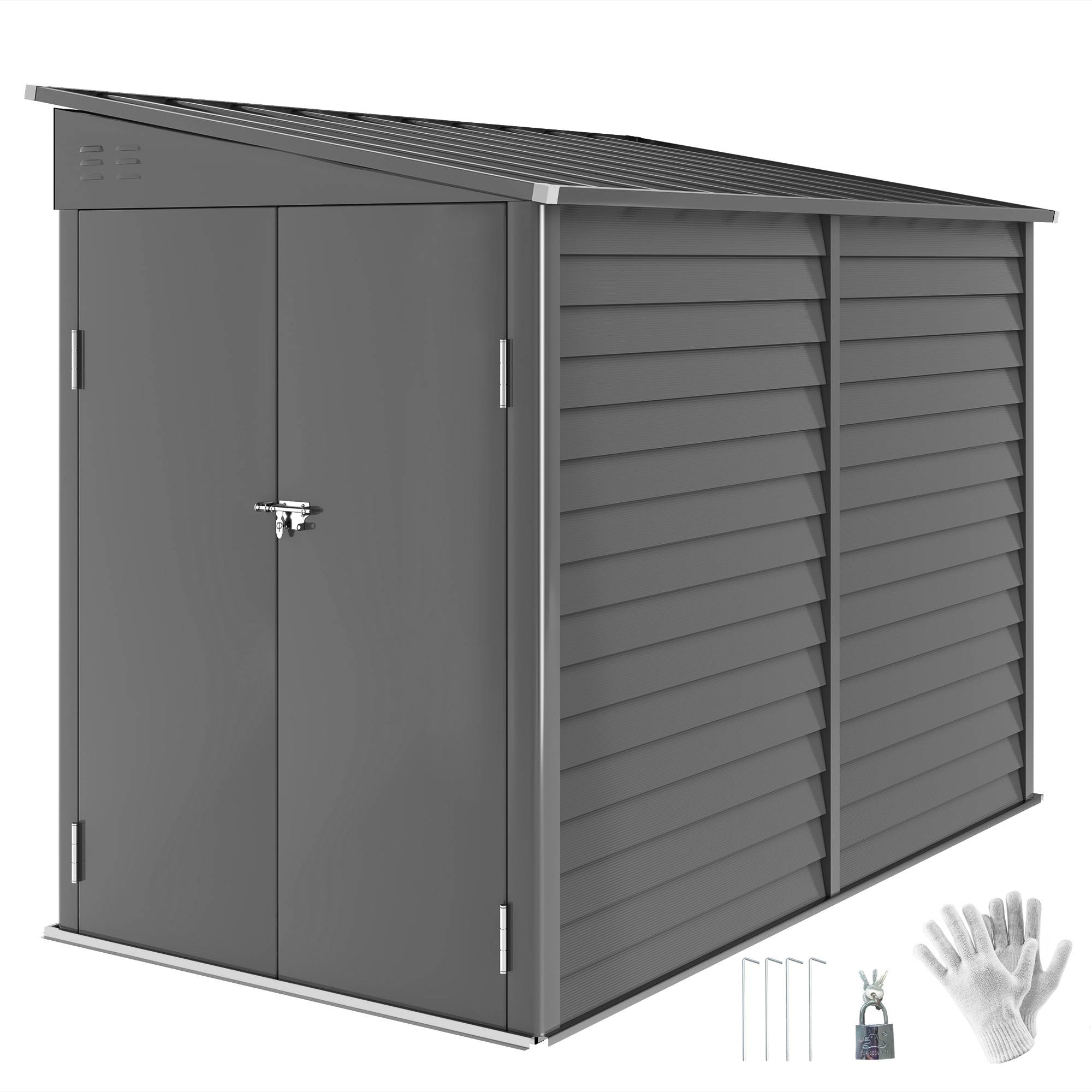 Abri métal 3,5m² 143x270x202cm outillage toit appentis double porte verrouillable fondation aérations - Image 1