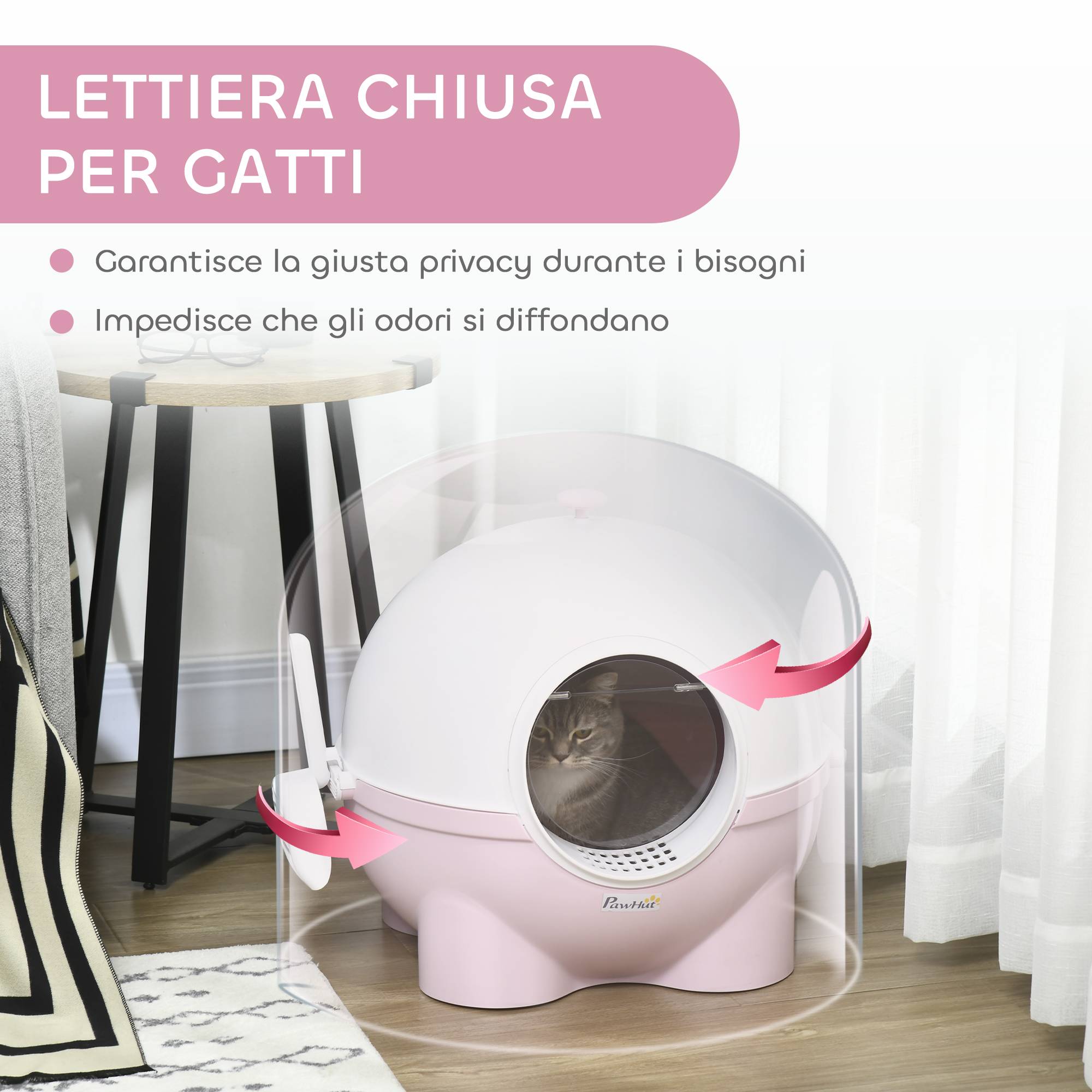 ComfortXL - Maison de toilette chat plastique fermée pliable porte battante 53x51x48cm rose blanc - ComfortXL Outdoor Living - Image 8