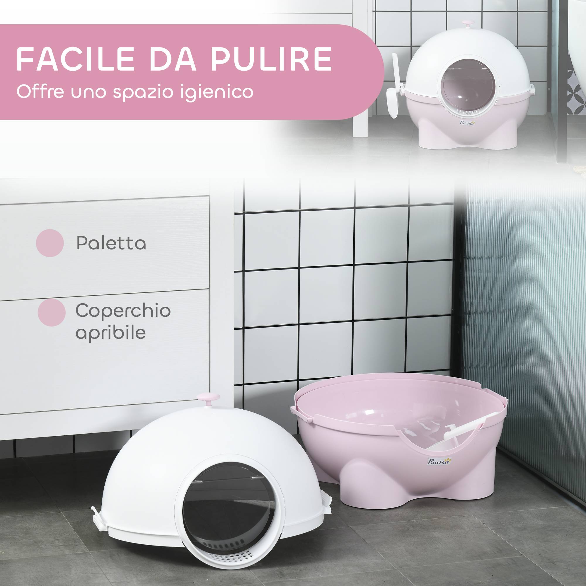 ComfortXL - Maison de toilette chat plastique fermée pliable porte battante 53x51x48cm rose blanc - ComfortXL Outdoor Living - Image 7