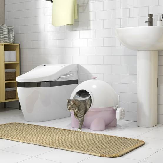 ComfortXL - Maison de toilette chat plastique fermée pliable porte battante 53x51x48cm rose blanc - ComfortXL Outdoor Living - Image 4
