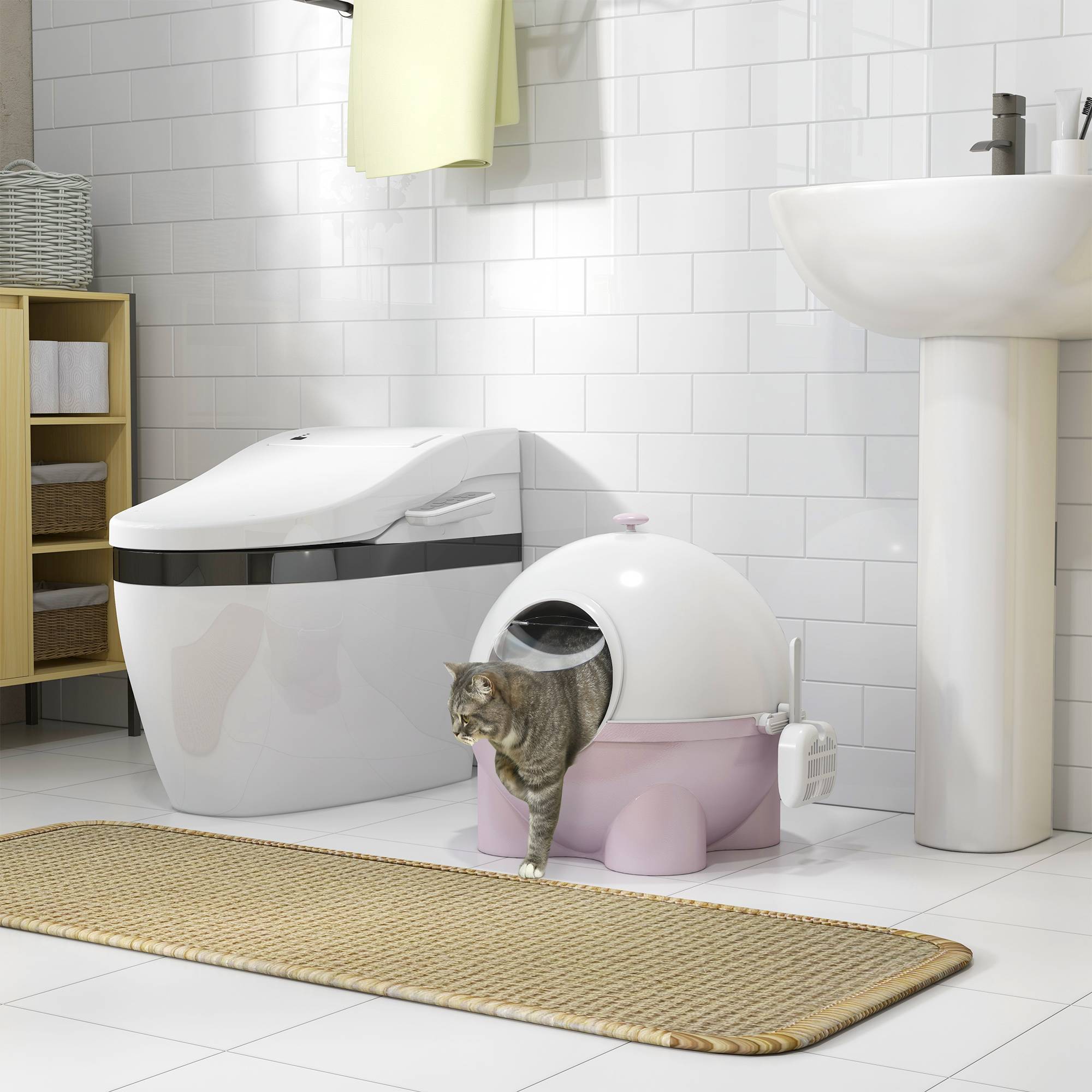 ComfortXL - Maison de toilette chat plastique fermée pliable porte battante 53x51x48cm rose blanc - ComfortXL Outdoor Living - Image 4
