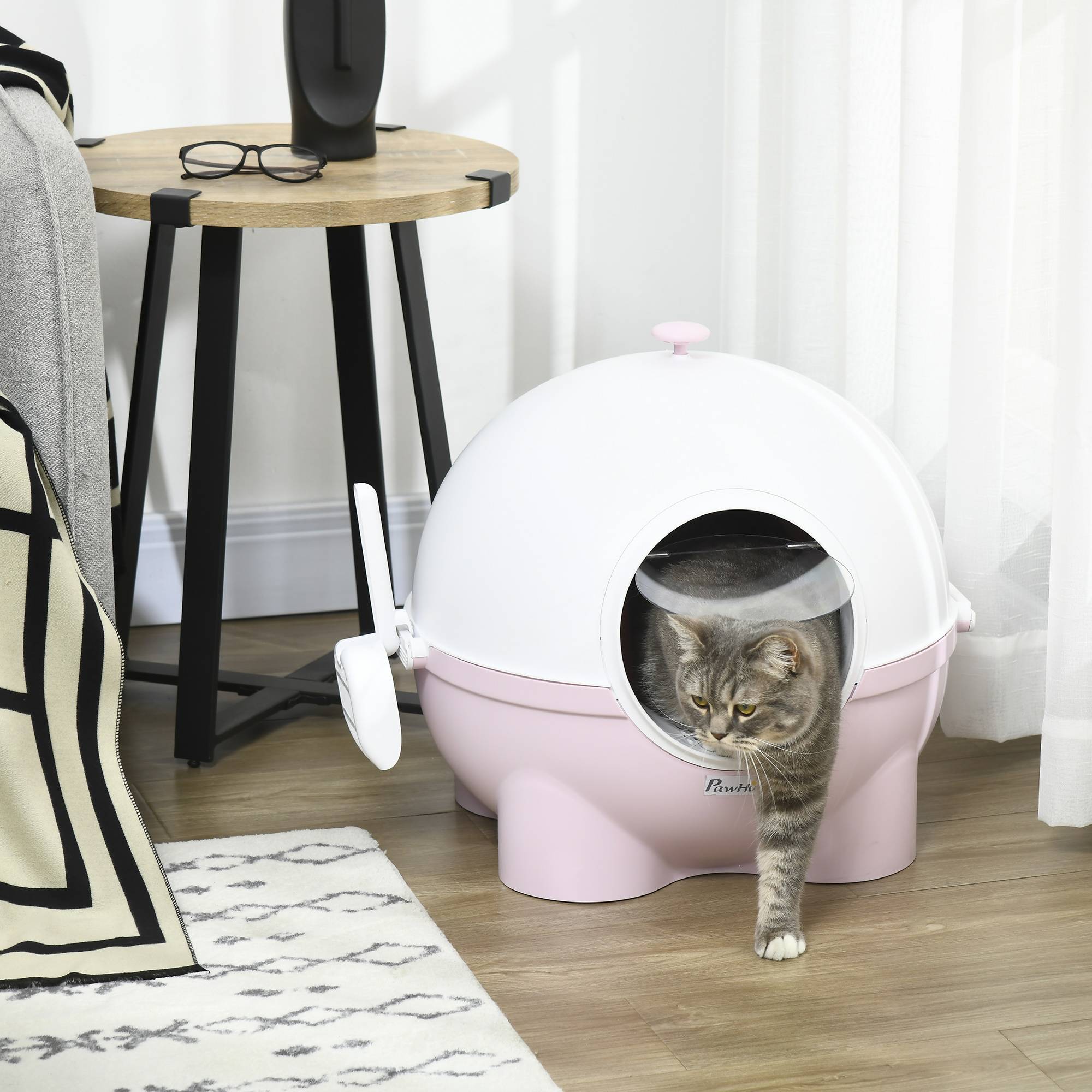 ComfortXL - Maison de toilette chat plastique fermée pliable porte battante 53x51x48cm rose blanc - ComfortXL Outdoor Living - Image 9