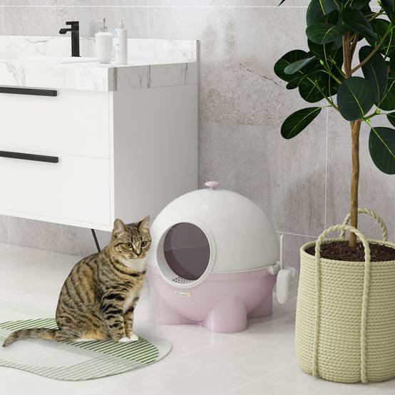 ComfortXL - Maison de toilette chat plastique fermée pliable porte battante 53x51x48cm rose blanc - ComfortXL Outdoor Living - Image 3