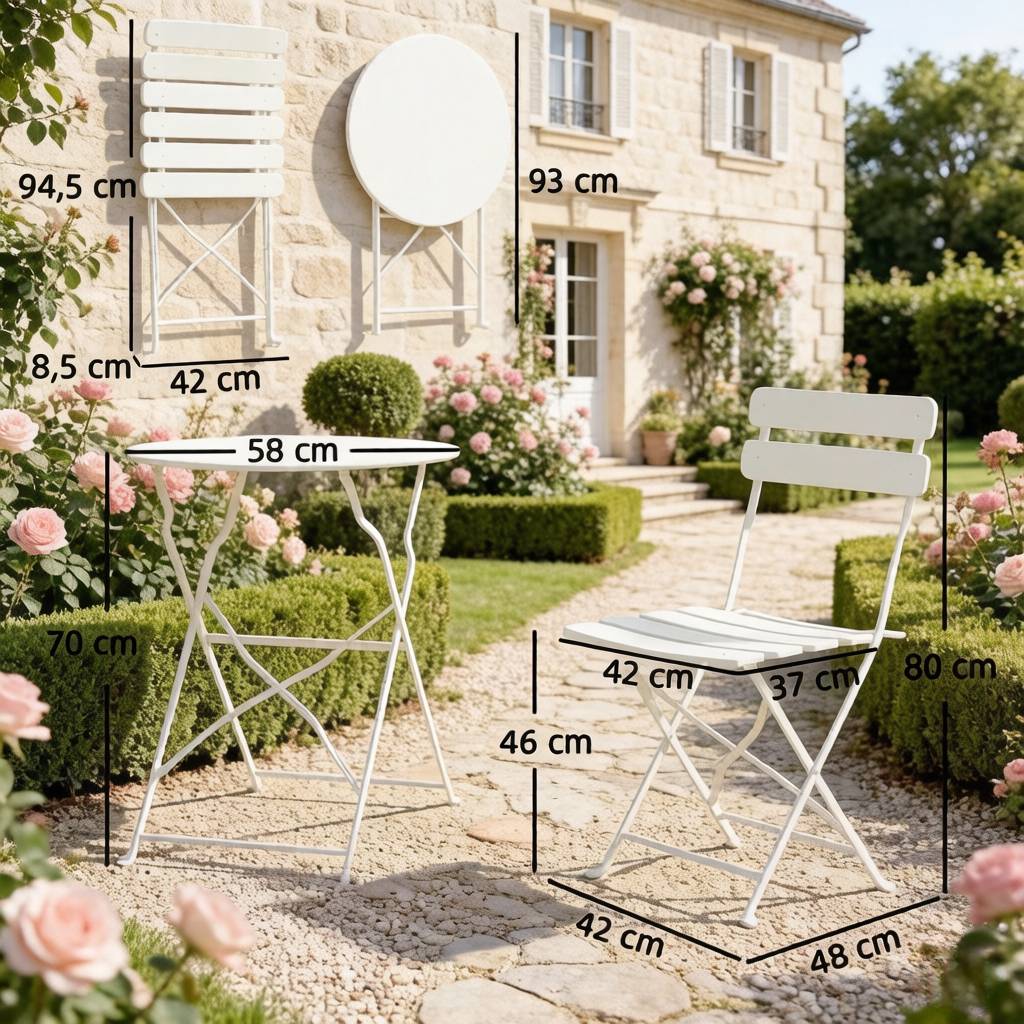 Set jardin pliable – table ronde + 2 chaises crème, nomade et chic - Image 2