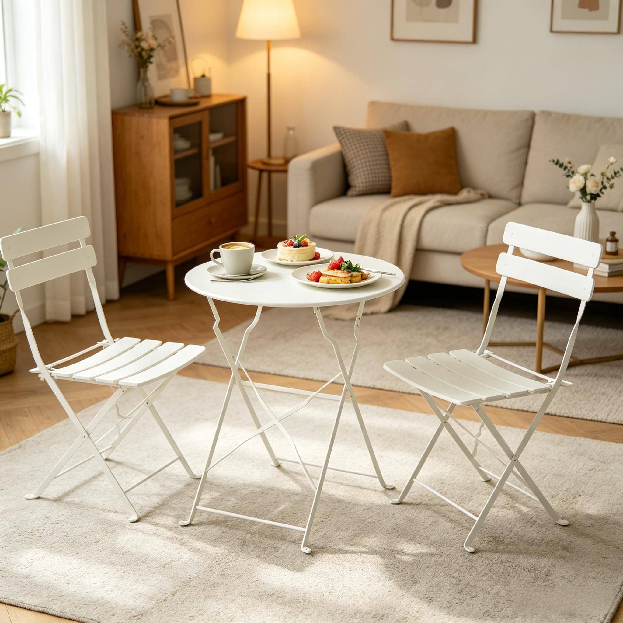 Set jardin pliable – table ronde + 2 chaises crème, nomade et chic - Image 5