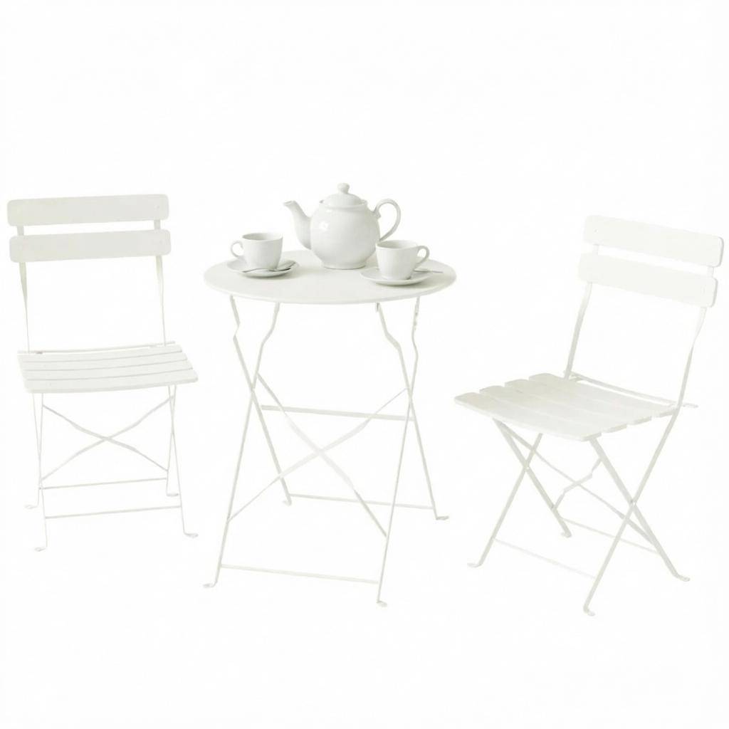 Set jardin pliable – table ronde + 2 chaises crème, nomade et chic - Image 1