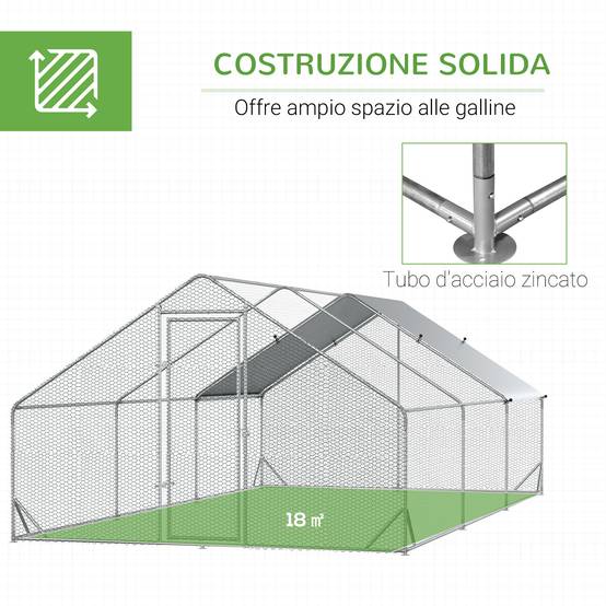 Poulailler de jardin avec structure galvanisée, bâche imperméable et grillage hexagonal, 3 x 6 x 2 m, argent - Image 8