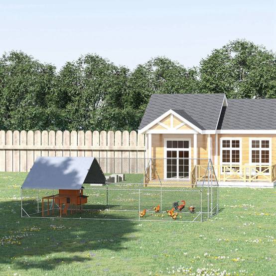 Poulailler de jardin avec structure galvanisée, bâche imperméable et grillage hexagonal, 3 x 6 x 2 m, argent - Image 4