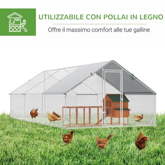Poulailler de jardin avec structure galvanisée, bâche imperméable et grillage hexagonal, 3 x 6 x 2 m, argent - Image 7