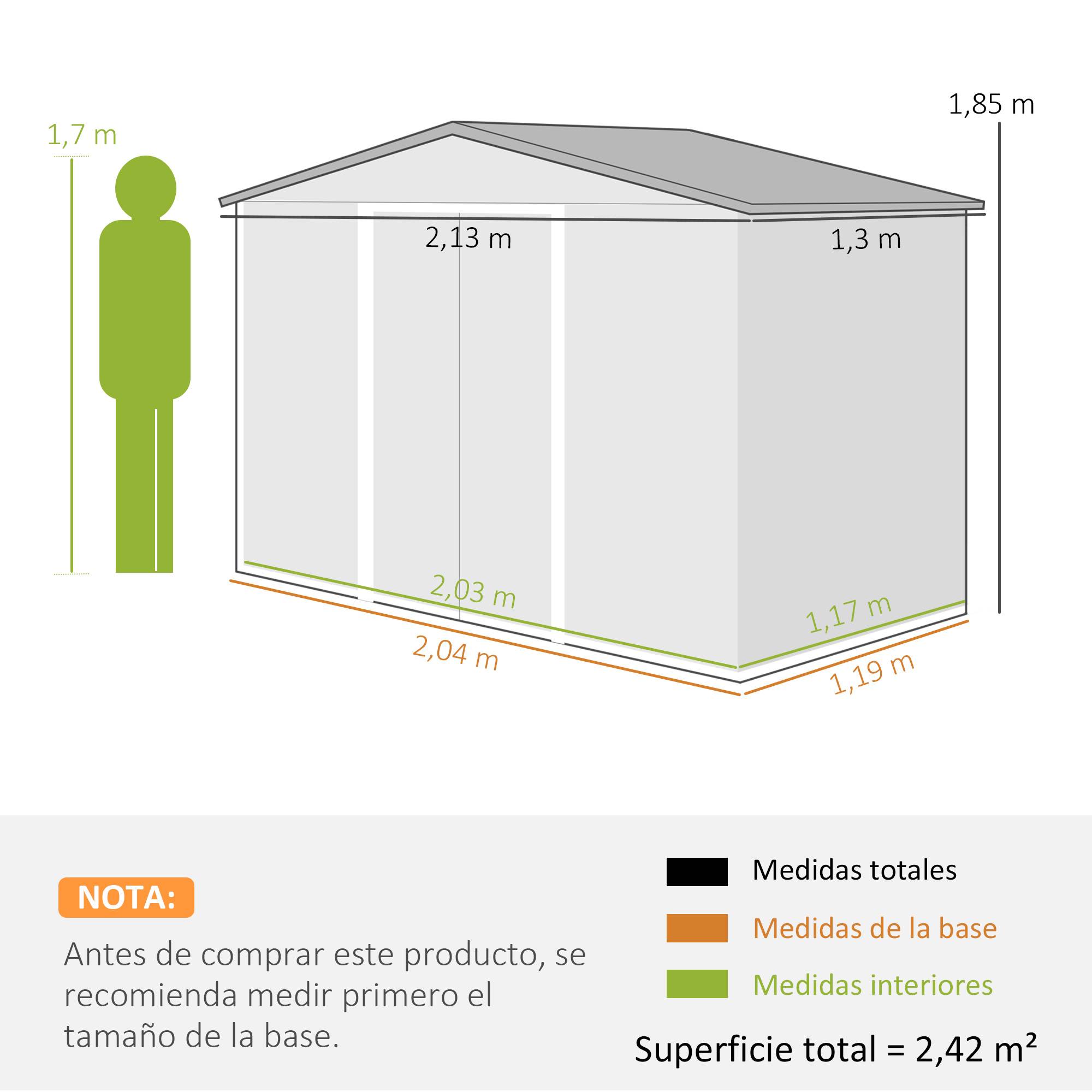Remise de jardin extérieure 2,42 m² 213x130x185 cm porte coulissante ventilation gants jaune - Image 5
