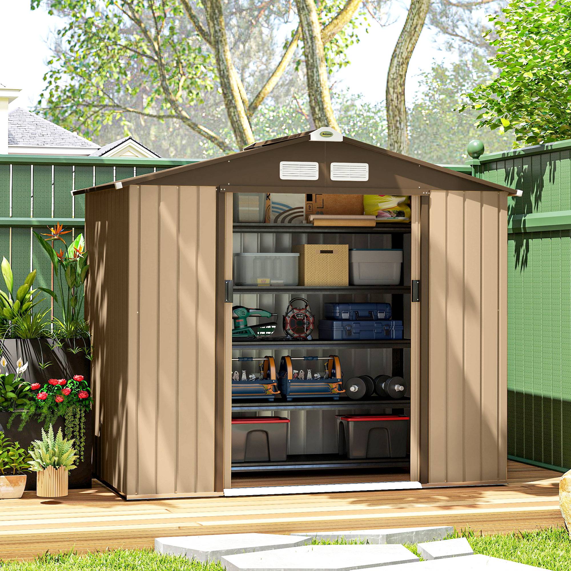 Remise de jardin extérieure 2,42 m² 213x130x185 cm porte coulissante ventilation gants jaune - Image 4