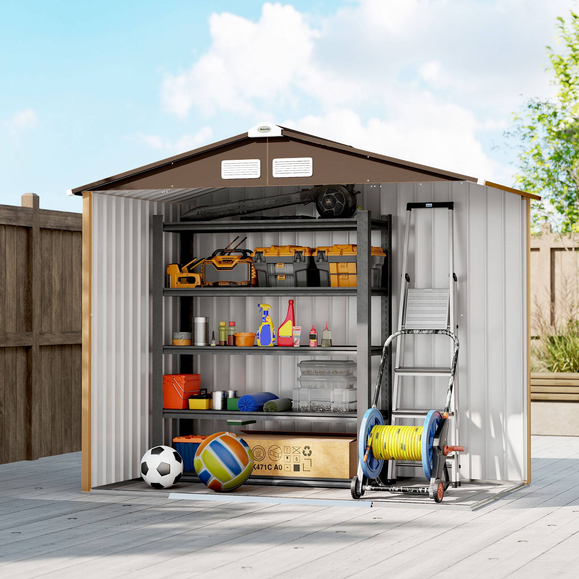 Remise de jardin extérieure 2,42 m² 213x130x185 cm porte coulissante ventilation gants jaune - Image 10