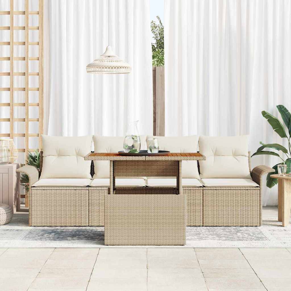 Canapé Modulable Coffre 5 pcs Polyrotin Beige & Bois Acacia Table Design – ComfortXL Outdoor Living - Image 3