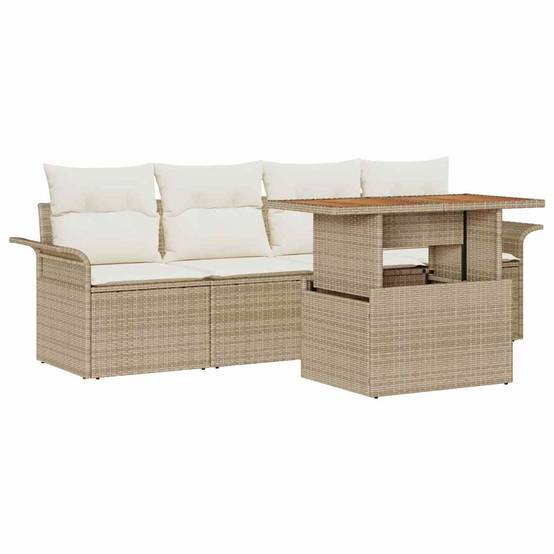 Canapé Modulable Coffre 5 pcs Polyrotin Beige & Bois Acacia Table Design – ComfortXL Outdoor Living - Image 2