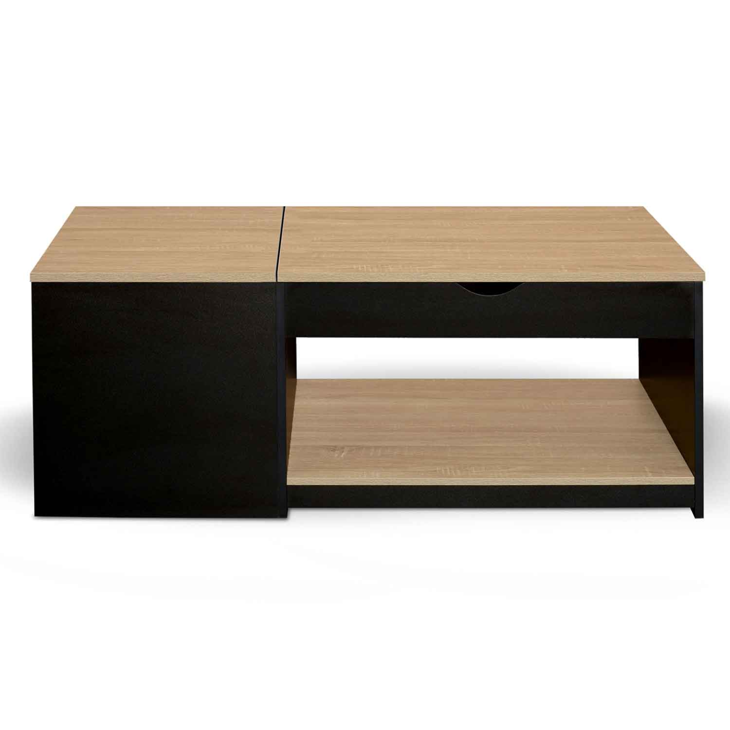 Table basse 2 plateaux relevables rectangulaire ELEA avec coffre bois noir et façon hêtre - Image 3