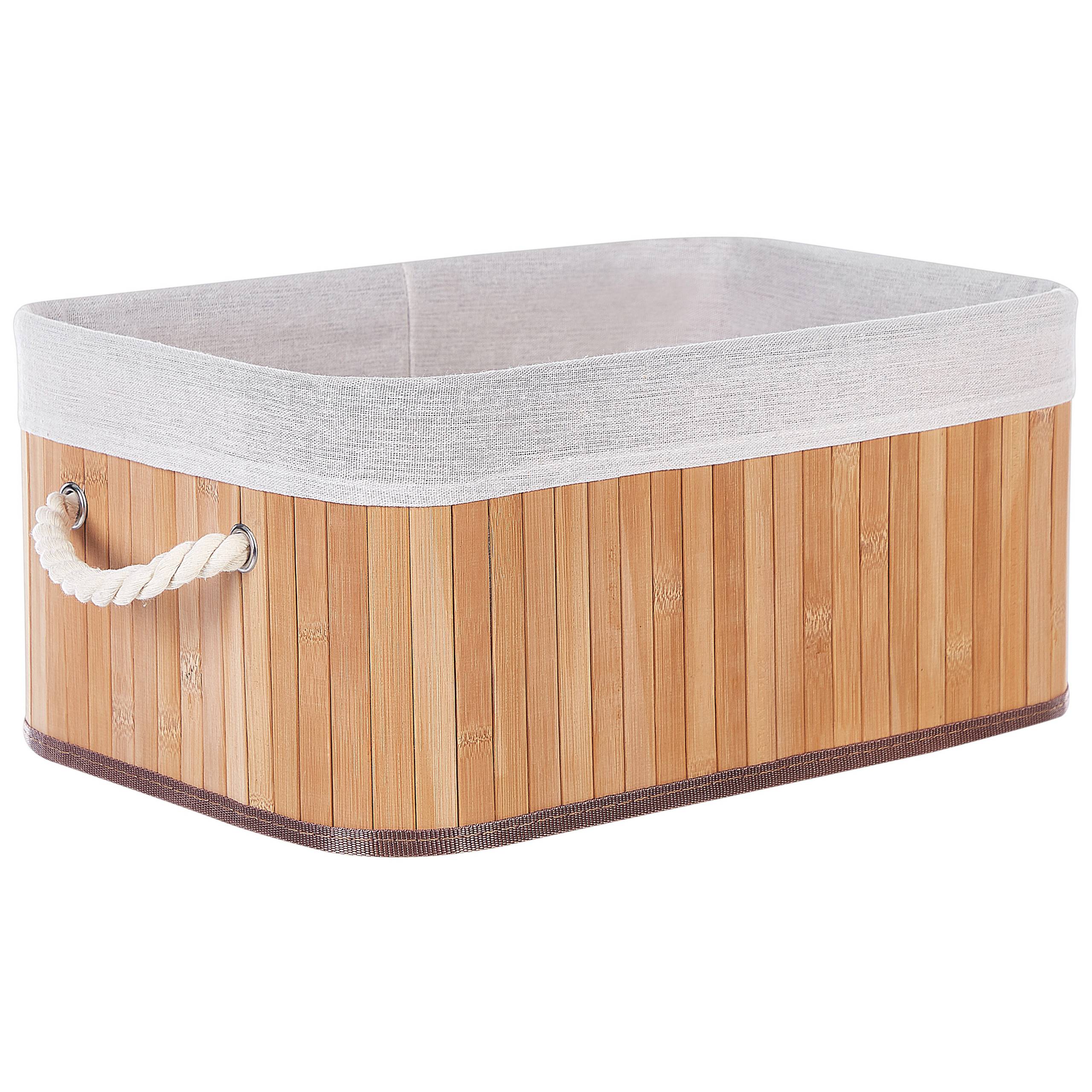 Paniers Teinte Bois Clair en Bambou Coton et Viscose Bacs Rangement à Linge Rectangle à Anses Pratiques pour Salle de Bains Lot de 5 - Image 5