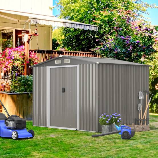 Abri de Jardin Métal Extérieur Acier Galvanisé avec Fondation 2 Portes 260x207x181cm Gris Foncé - Image 5