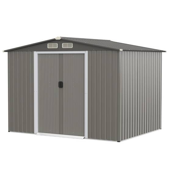 Abri de Jardin Métal Extérieur Acier Galvanisé avec Fondation 2 Portes 260x207x181cm Gris Foncé - Image 1