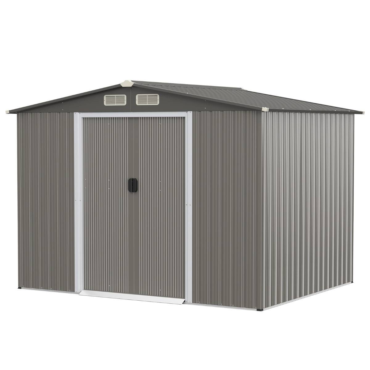 Abri de Jardin Métal Extérieur Acier Galvanisé avec Fondation 2 Portes 260x207x181cm Gris Foncé - Image 1