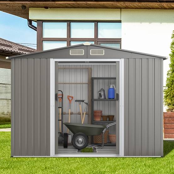 Abri de Jardin Métal Extérieur Acier Galvanisé avec Fondation 2 Portes 260x207x181cm Gris Foncé - Image 3