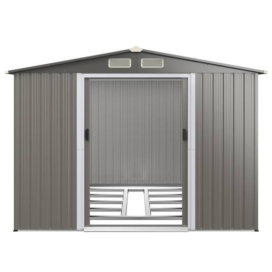 Abri de Jardin Métal Extérieur Acier Galvanisé avec Fondation 2 Portes 260x207x181cm Gris Foncé - Image 6