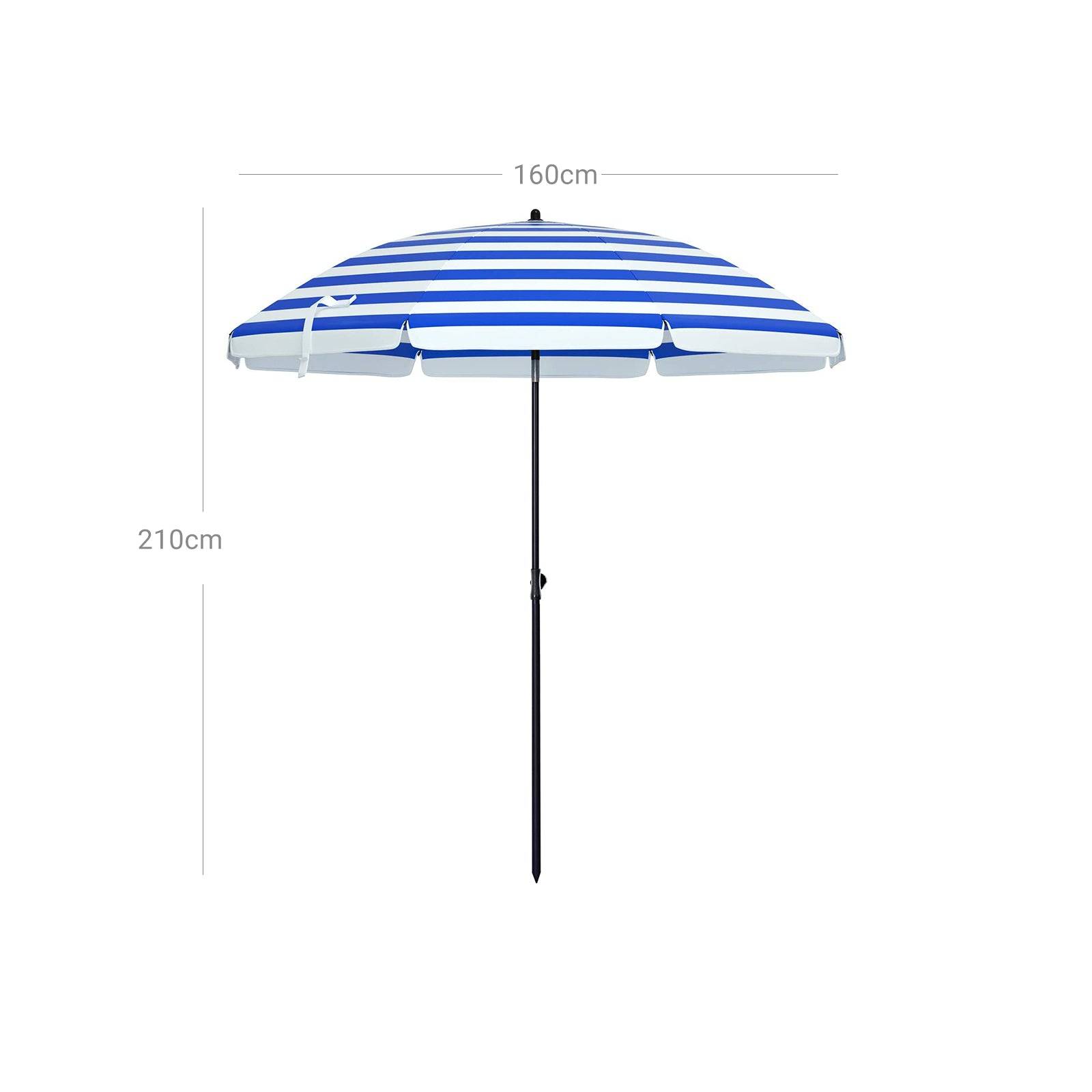 Helloshop26 - Parasol de plage diamètre 1,6 m ombrelle de jardin protection upf 50+ inclinable portable résistant au vent baleines en fibre de verre avec sac rayur - Image 5