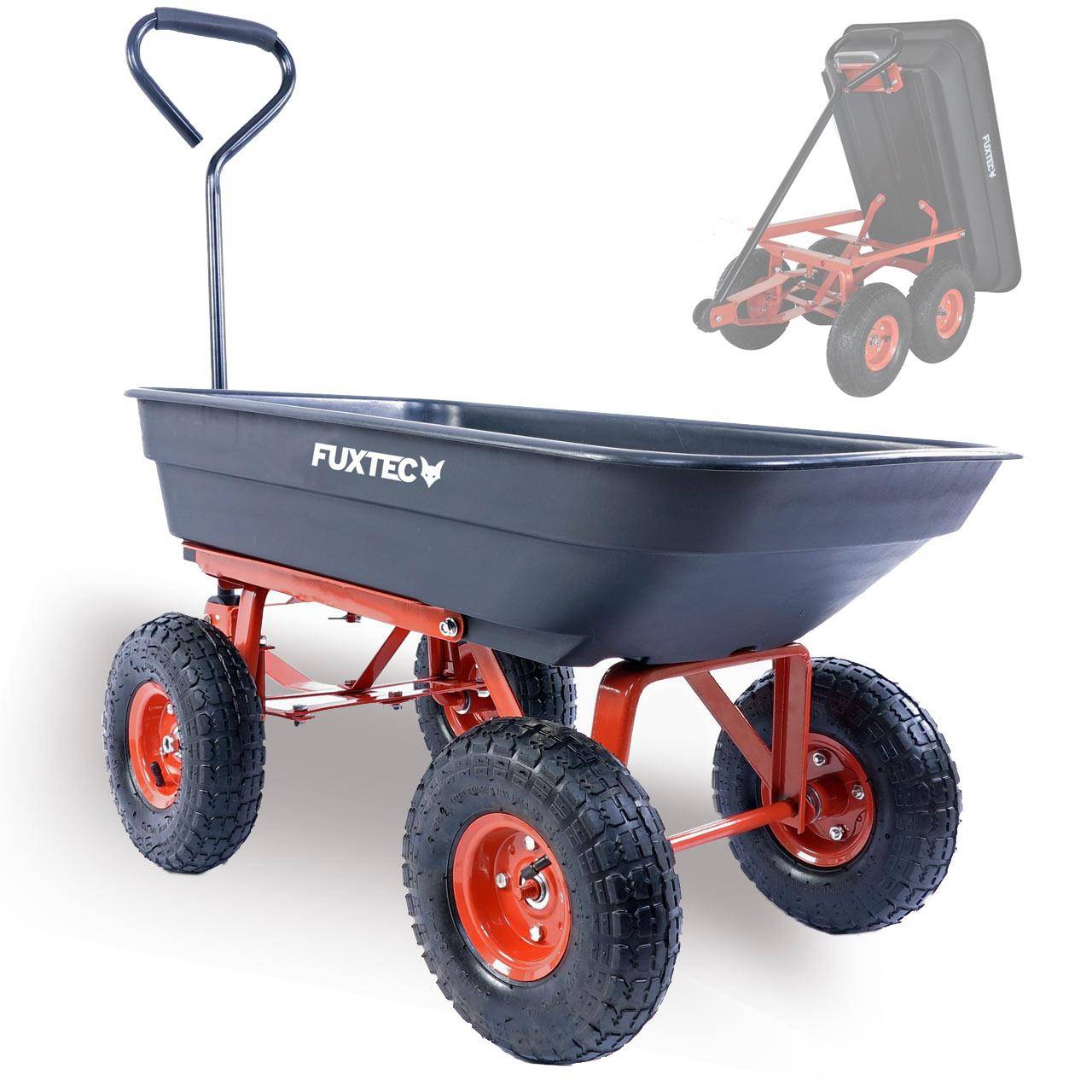 FUXTEC - Chariot de jardin - FUXTEC FX-KW2175 - 4 roues, benne basculante, transport, 300 kg chantier - Image 1