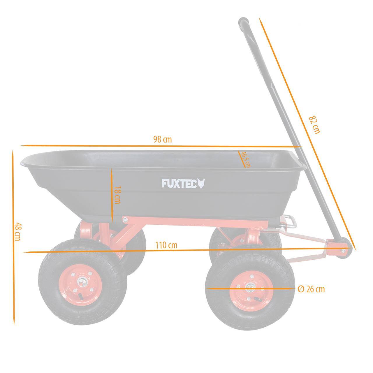 FUXTEC - Chariot de jardin - FUXTEC FX-KW2175 - 4 roues, benne basculante, transport, 300 kg chantier - Image 2