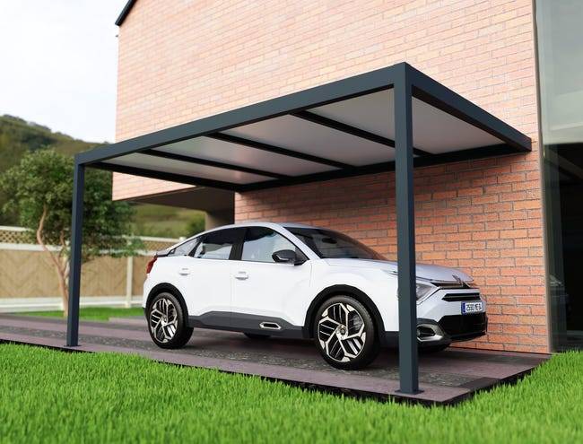 Carport aluminium adossé 3x5 m anthracite Fabriqué en France - Image 1