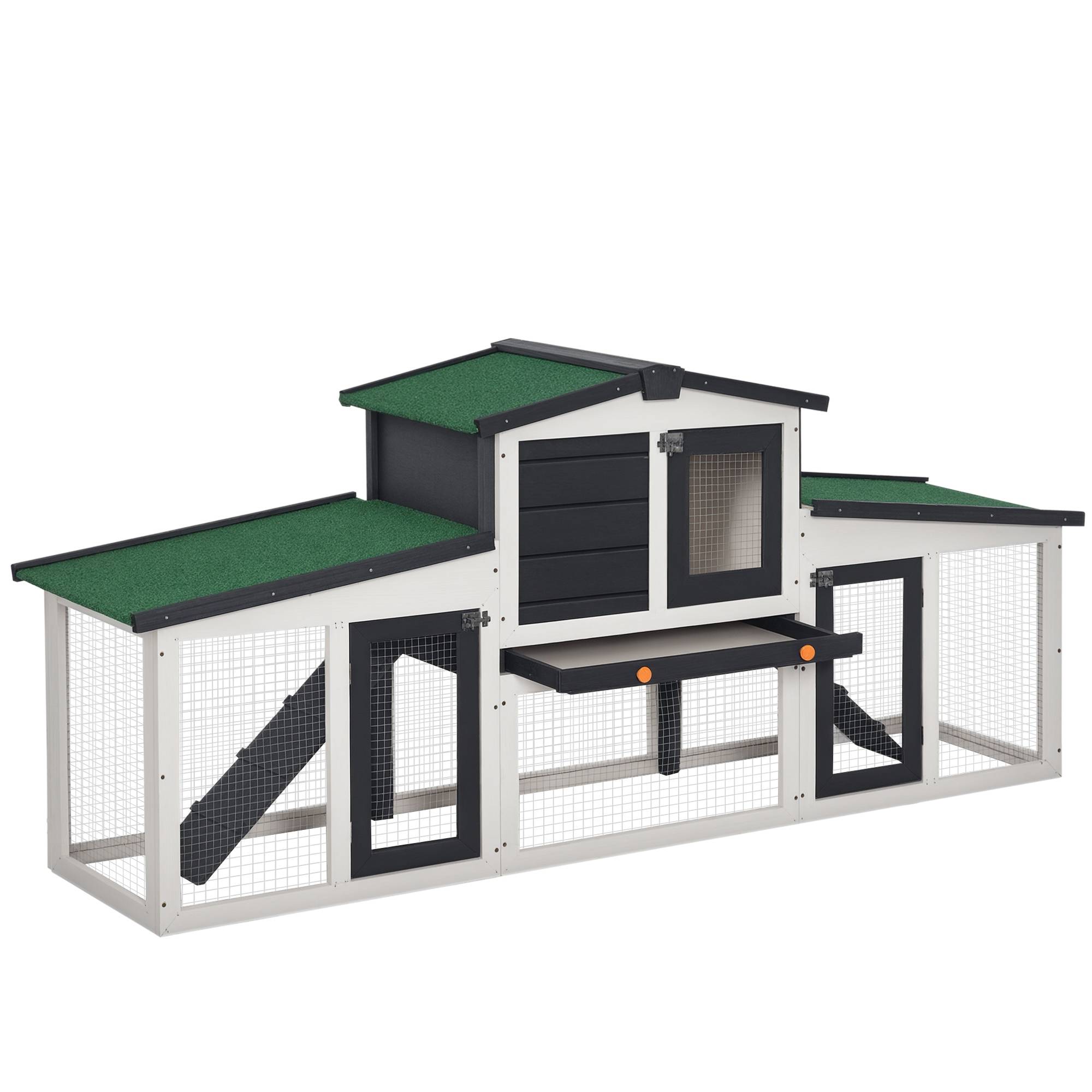 Cage petits animaux avec 2 enclos résistante intempéries, sapin, blanc + vert - Image 1