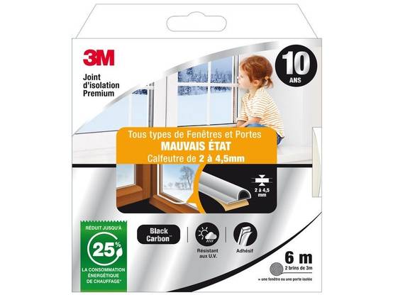 Joint Porte/Fenêtre Universel Mauvais Etat Premium 2 À 4,5mm X6m Blanc 3M