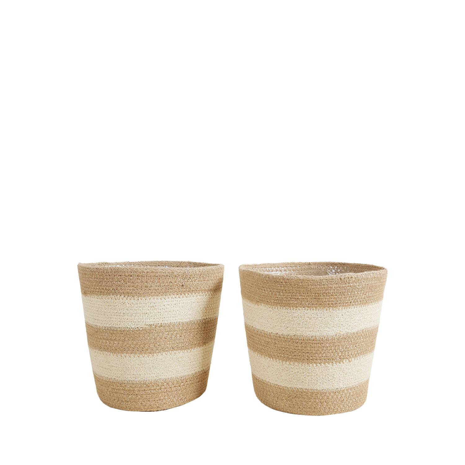 P. à Plantes Tressé Gaby - Lot de 2 Pots - Beige - Jute - Panier pour Plantes - Image 1