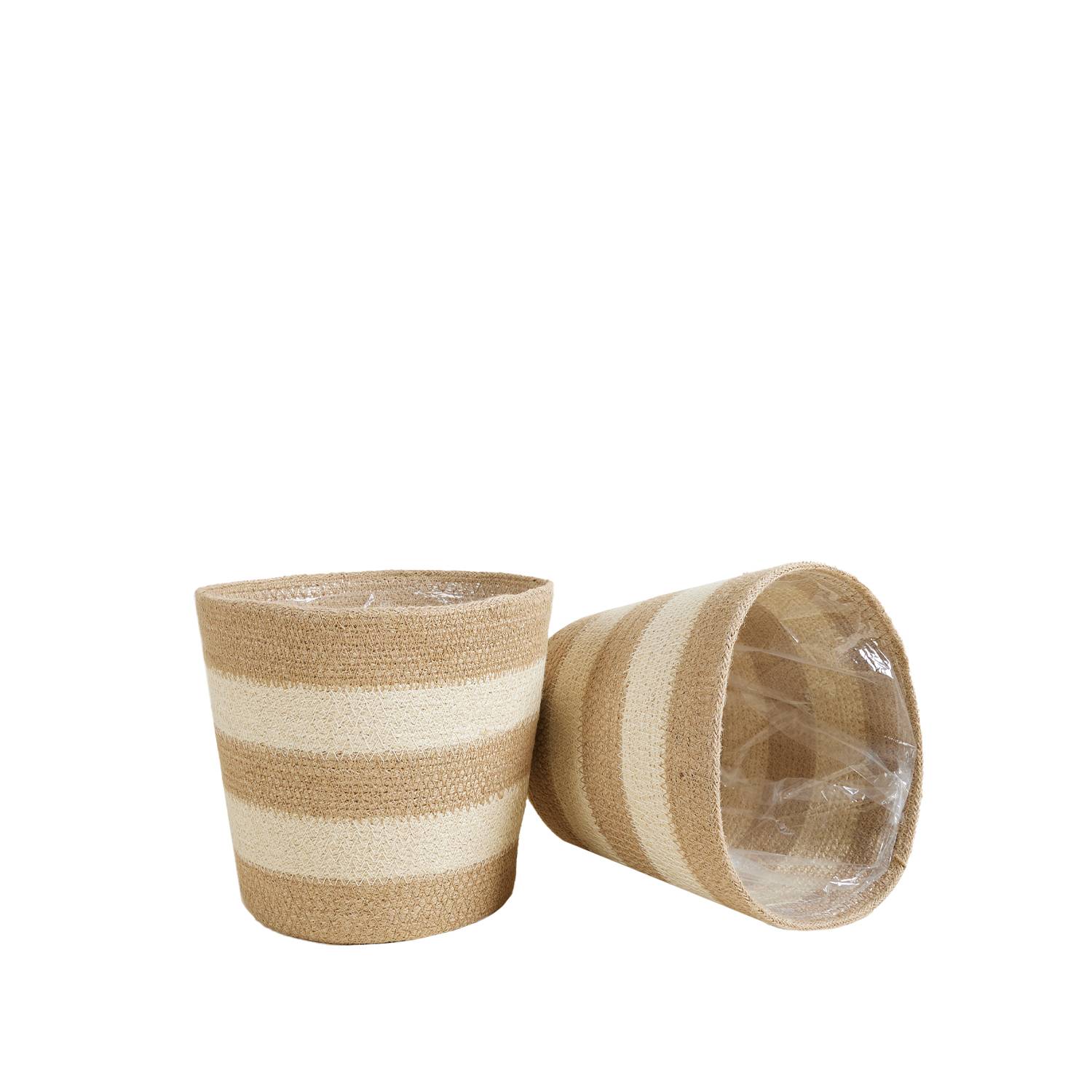 P. à Plantes Tressé Gaby - Lot de 2 Pots - Beige - Jute - Panier pour Plantes - Image 3