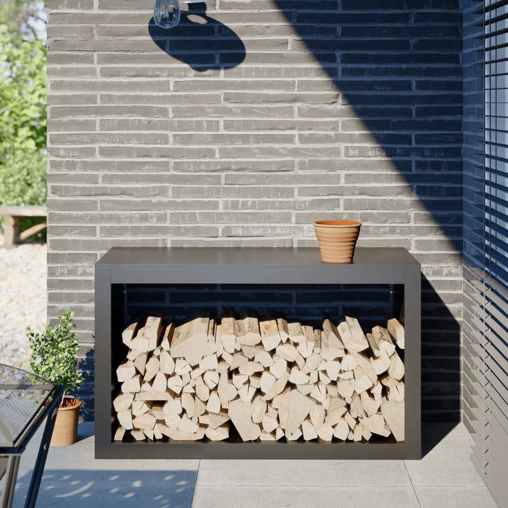 Porte-bûches Acier Anthracite Rangement Cheminée Design Moderne 100x40x60cm - ComfortXL Outdoor Living