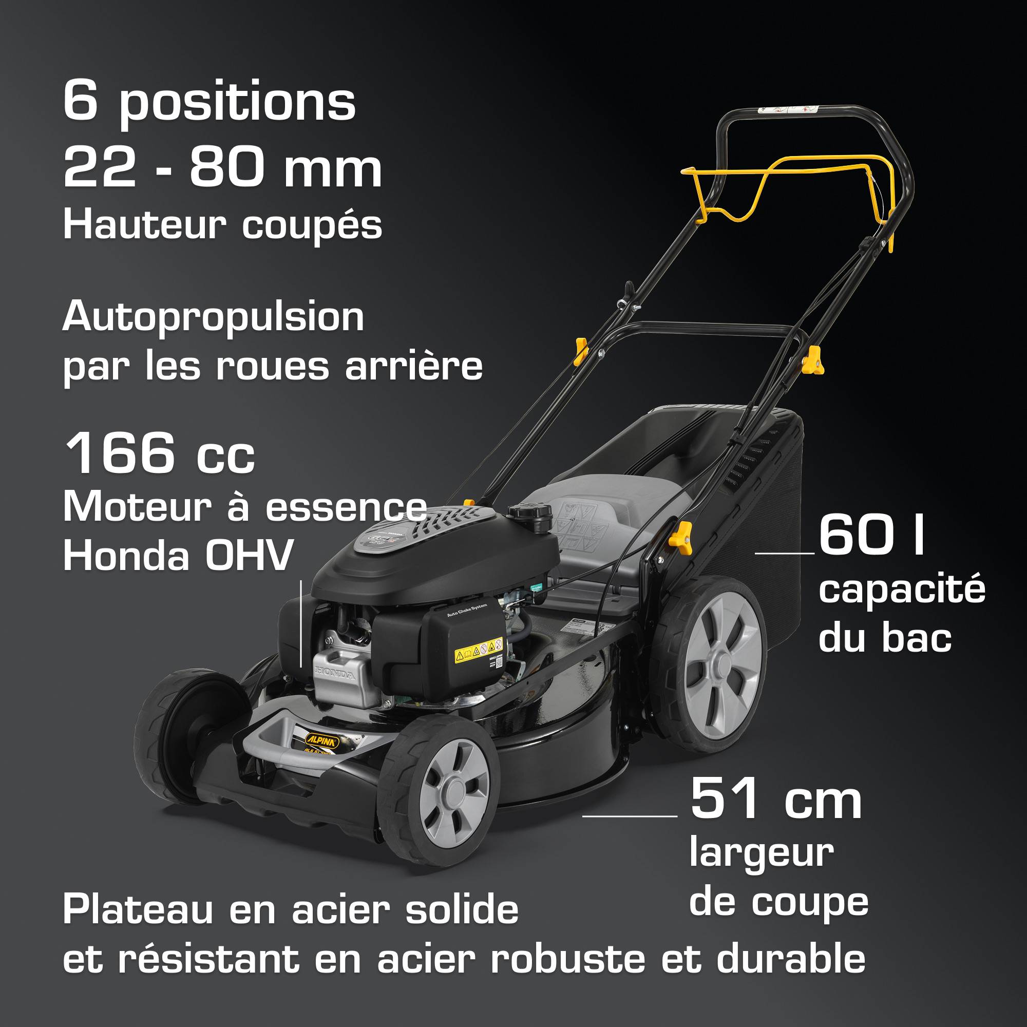 Alpina - Tondeuse AL5 51 SHQ, 166cc, largeur 51cm, bac 60L, 4 en 1 - ALPINA - Image 6