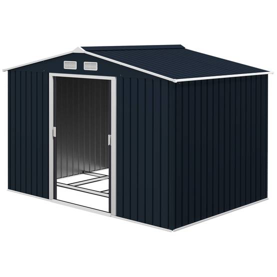 Abri de jardin 4,9 m² 277 x 195 x 192 cm avec 2 portes coulissantes, base renforcée (plancher non inclus), gris foncé - Image 2