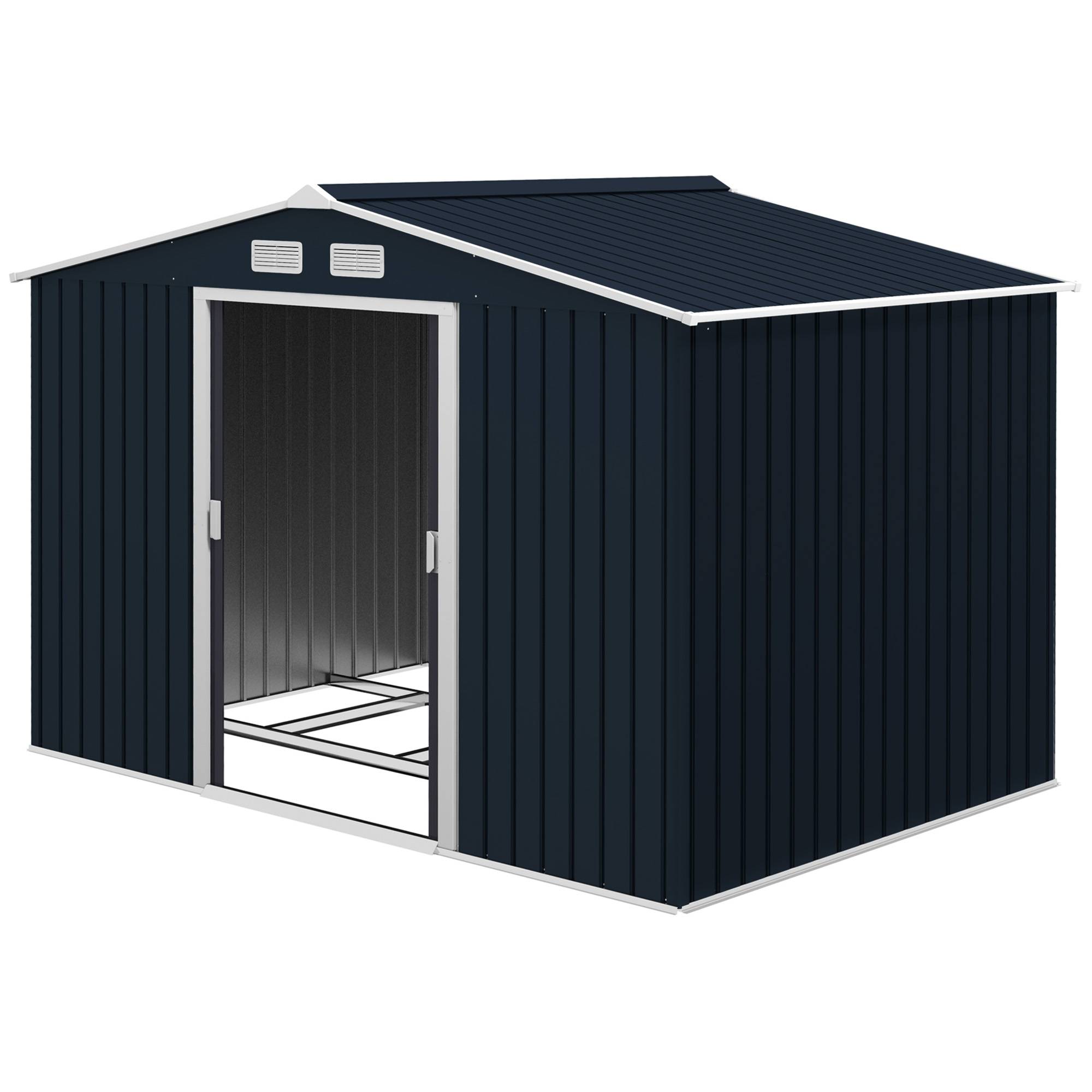 Abri de jardin 4,9 m² 277 x 195 x 192 cm avec 2 portes coulissantes, base renforcée (plancher non inclus), gris foncé - Image 2